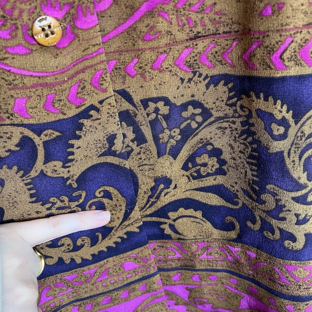 Vtg Dana Buchman Silk Blouse Button Up 12 Lagenlook Tunic Pink Brown‎ Boho Artsy - Picture 5 of 10